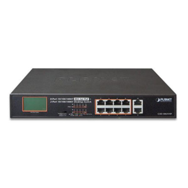 GSD-1002VHP 8-Port 10/100/1000T 802.3at PoE + 2-Port 10/100/1000T Desktop Switch with LCD PoE Monitor (120 Watts)