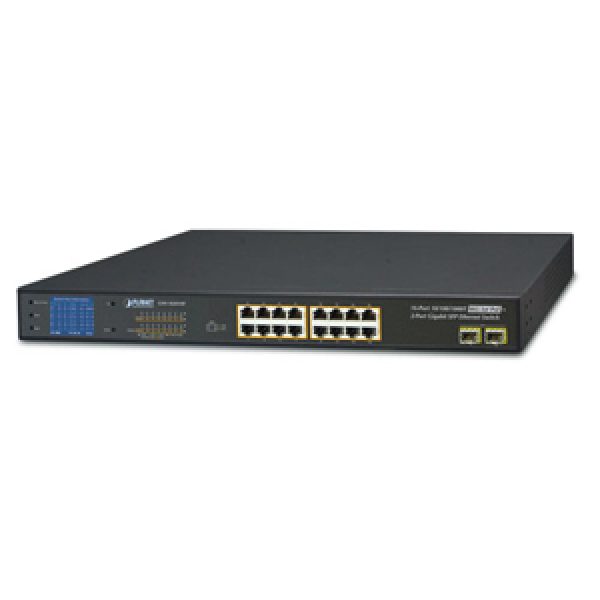 GSW-1820VHP 16-Port 10/100/1000T 802.3at PoE + 2-Port Gigabit SFP Ethernet Switch with LCD PoE Monitor (300W)