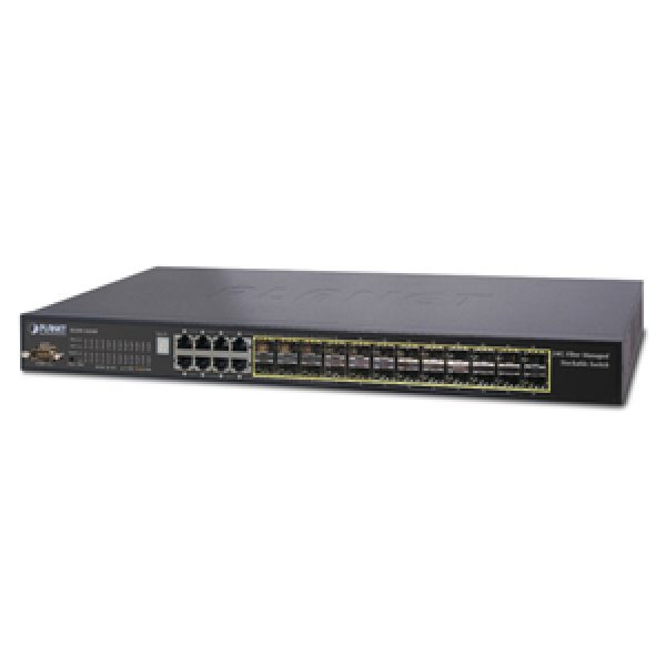SGSW-24240R 24-Port 100/1000 SFP Slots with 8 Shared TP Managed Stackable Switch / -48V DC Redundant Power