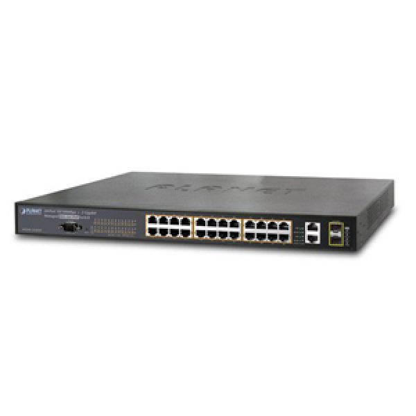 WGSW-2620HP Managed 24-Port 802.3at high power PoE 10/100 Switch + 2-Port Gigabit SFP (360W)
